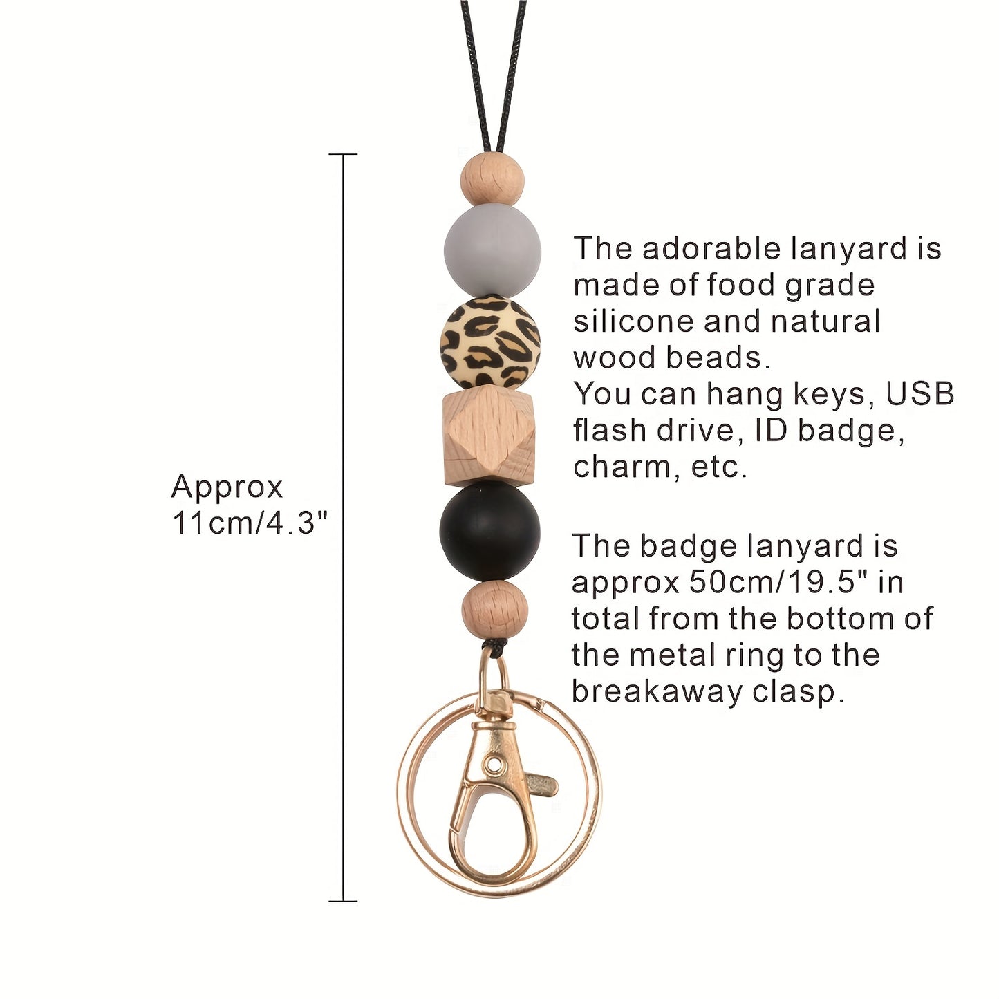 1pc Teacher Lanyards For ID Badges Beaded Lanyards With Keychain Silicone Leopard Beaded Keychain Lanyards For Student Teacher Nurses Teacher Appreciate Gift