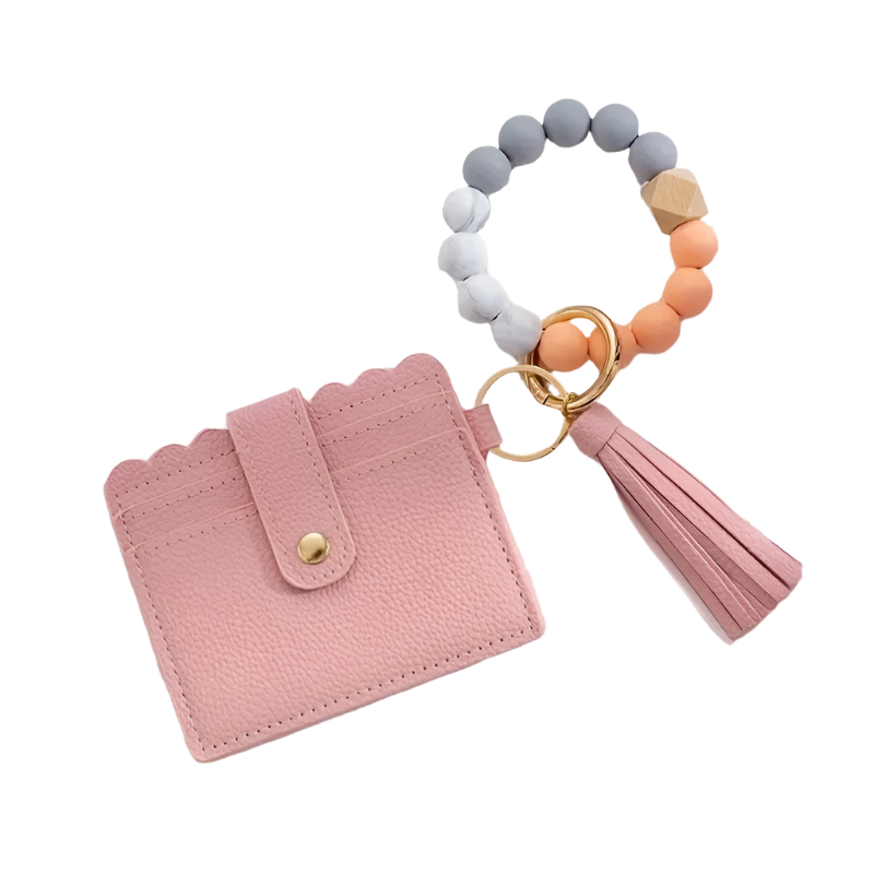 Hemasa  Silicone Beaded Keychain Card Holder with Tassel Charm/ Wallet and Bag