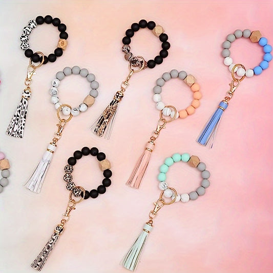 Silicone Beaded Bracelet Wristlet Keychain Color Block Bangle Key Chain Bag Charm Phone Lanyard Earbud Case Cover Accessories Women daily uses Gift