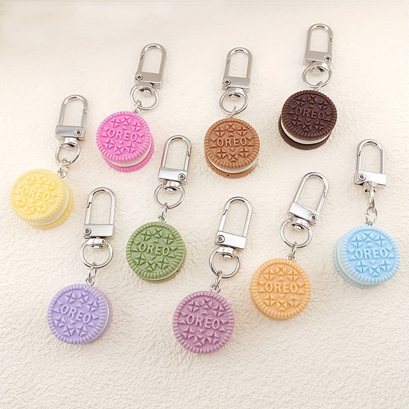 Charming Macaron Cookie Keychain - Colorful Resin & Alloy, Perfect For Bags & Car Keys, Fashionable Accessory For Women