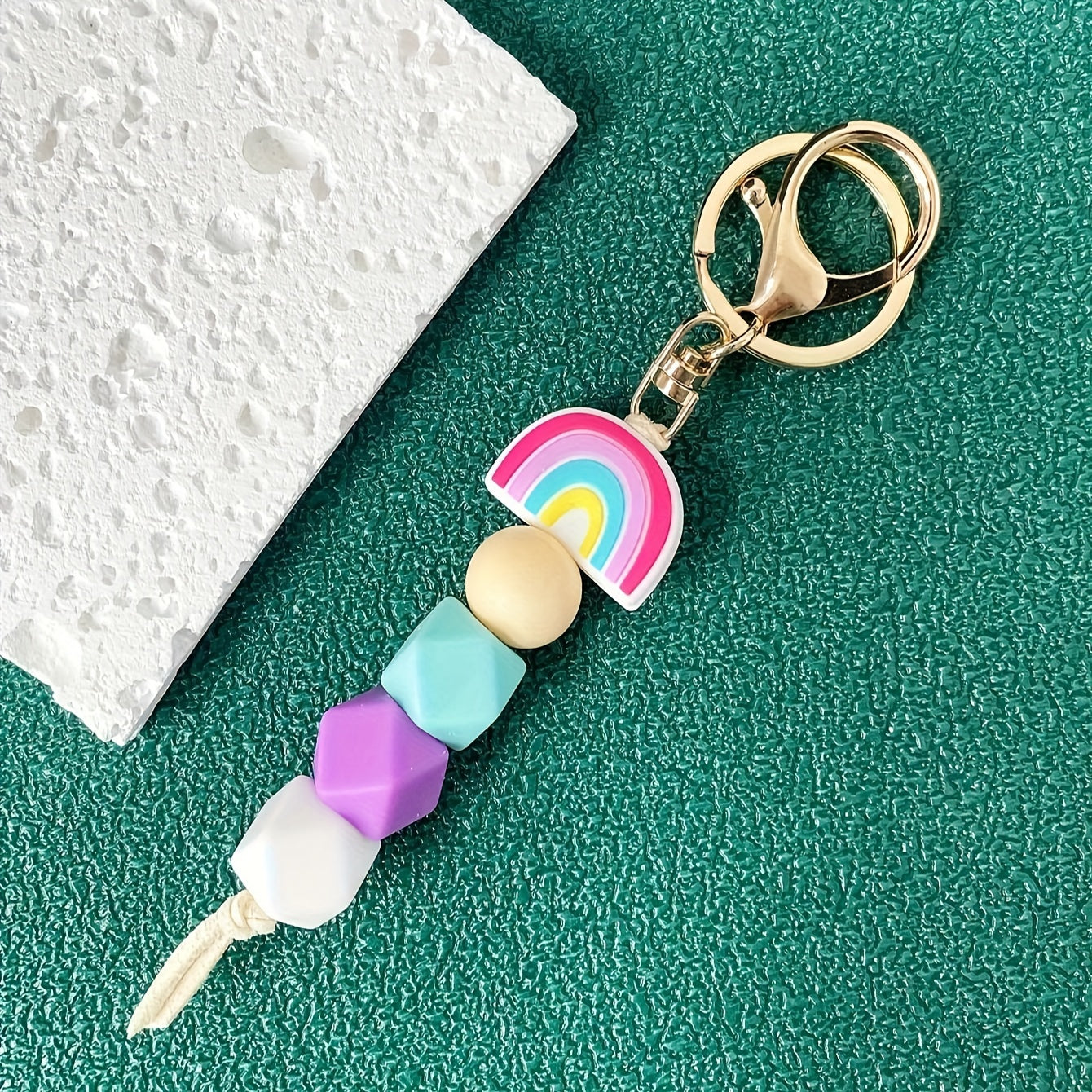 Festive Rainbow Silicone Bead Keychain - Perfect for School or Work - Professionally Crafted with Alloy Rings and a Fun Tassel