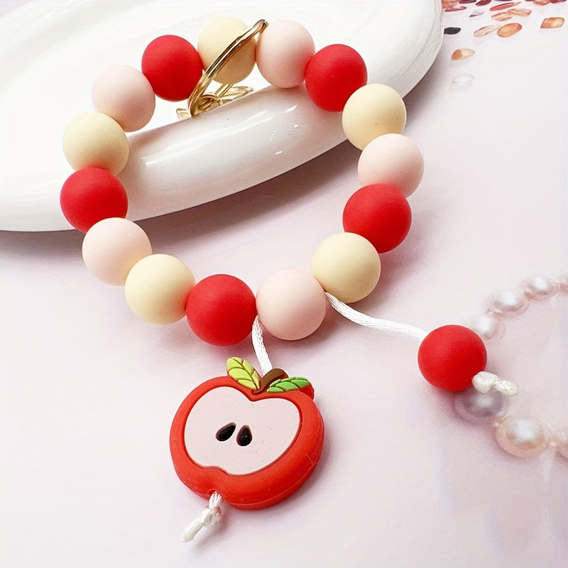 Hemasa Silicone Beaded Apple Keychain, Cute Fruit Design Key Ring, Anti-Lost Bag & Car Key Holder, Perfect For Friends