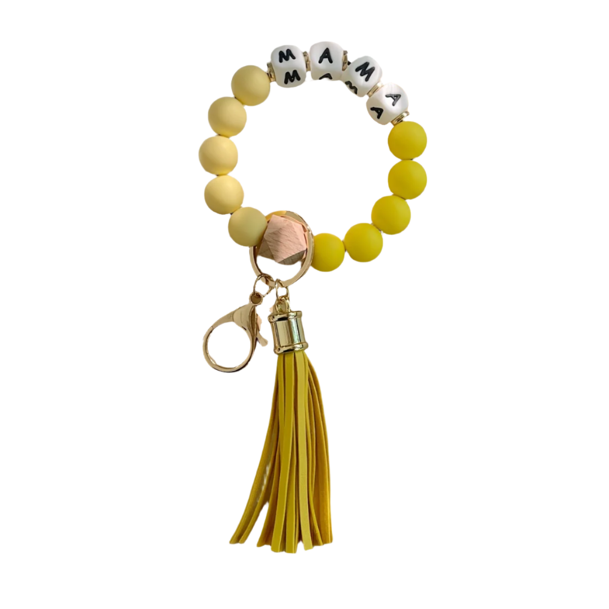 Hemasa MAMA Silicone Beaded Bracelet Wristlet Keychain Cute Elastic Bangle Key Chain Bag Charm Phone Lanyard Women /Girls