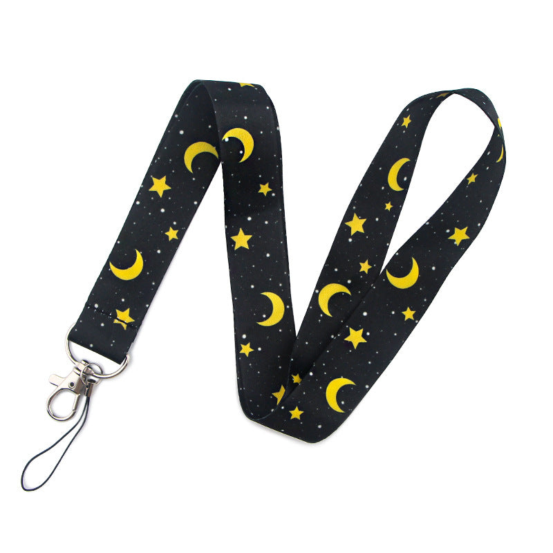Starry Sky Planet Moon Mobile Phone Cartoon Lanyard Id Card Tag Hanging Neck Key Chain