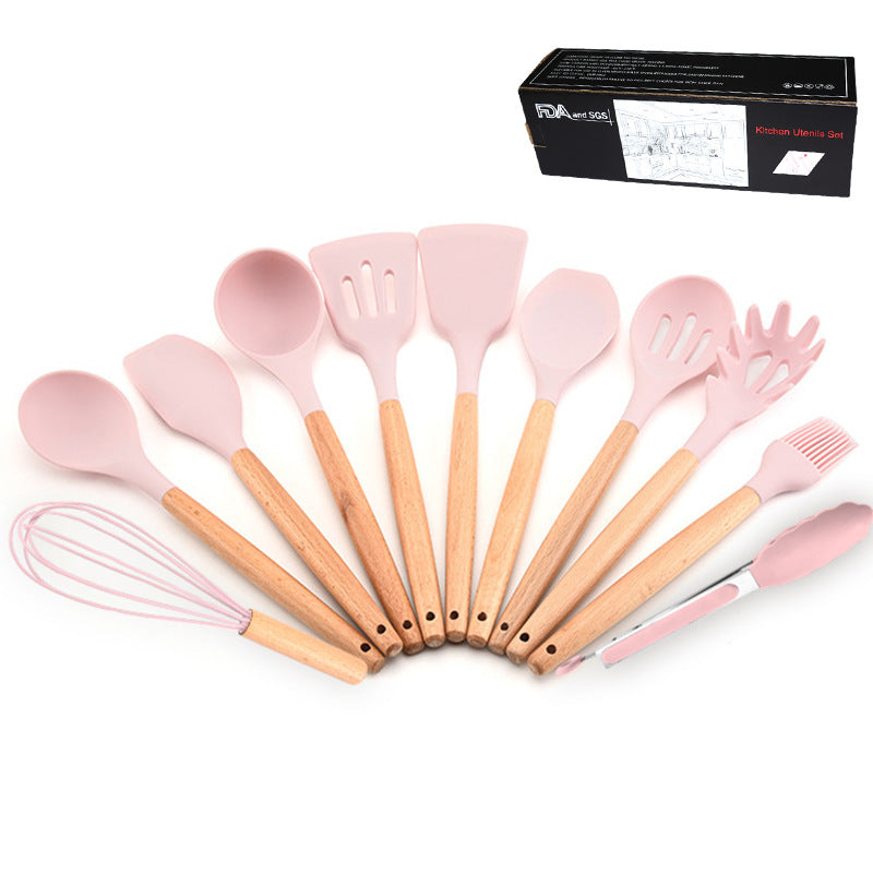 Kitchenware Set Wooden Handle Silicone Kitchenware 11 Piece Set Non-Stick Saucer Wooden Handle Set kitchen