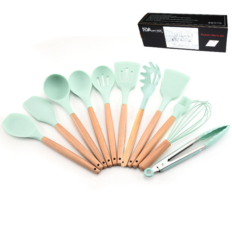 Kitchenware Set Wooden Handle Silicone Kitchenware 11 Piece Set Non-Stick Saucer Wooden Handle Set kitchen