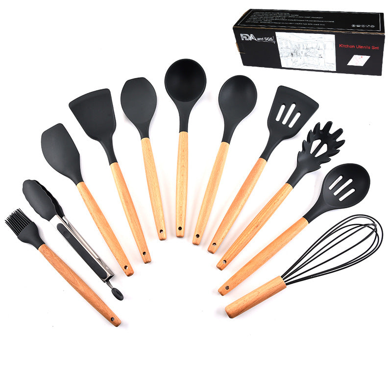 Kitchenware Set Wooden Handle Silicone Kitchenware 11 Piece Set Non-Stick Saucer Wooden Handle Set kitchen