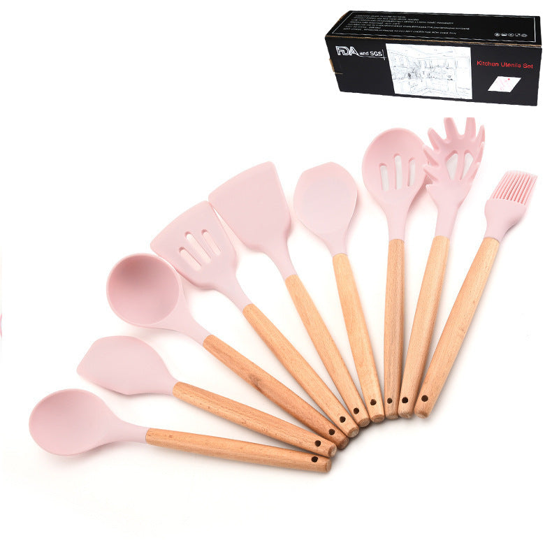 Kitchenware Set Wooden Handle Silicone Kitchenware 11 Piece Set Non-Stick Saucer Wooden Handle Set kitchen