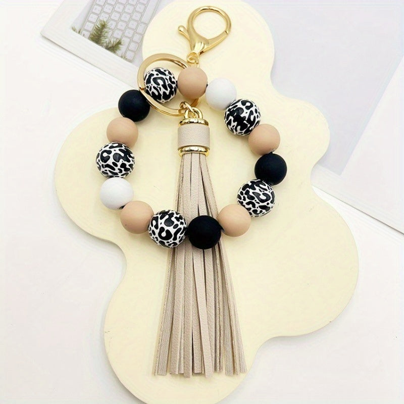 1pc Acrylic Beaded Keychain Bracelet Wristlet Color Block Bangle Key Chain Bag Backpack Charm Phone Earbud Case Cover Accessories Women Female Gift