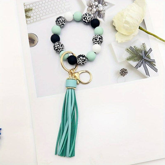 Silicone Beads Bangle Key Chain with Tassels