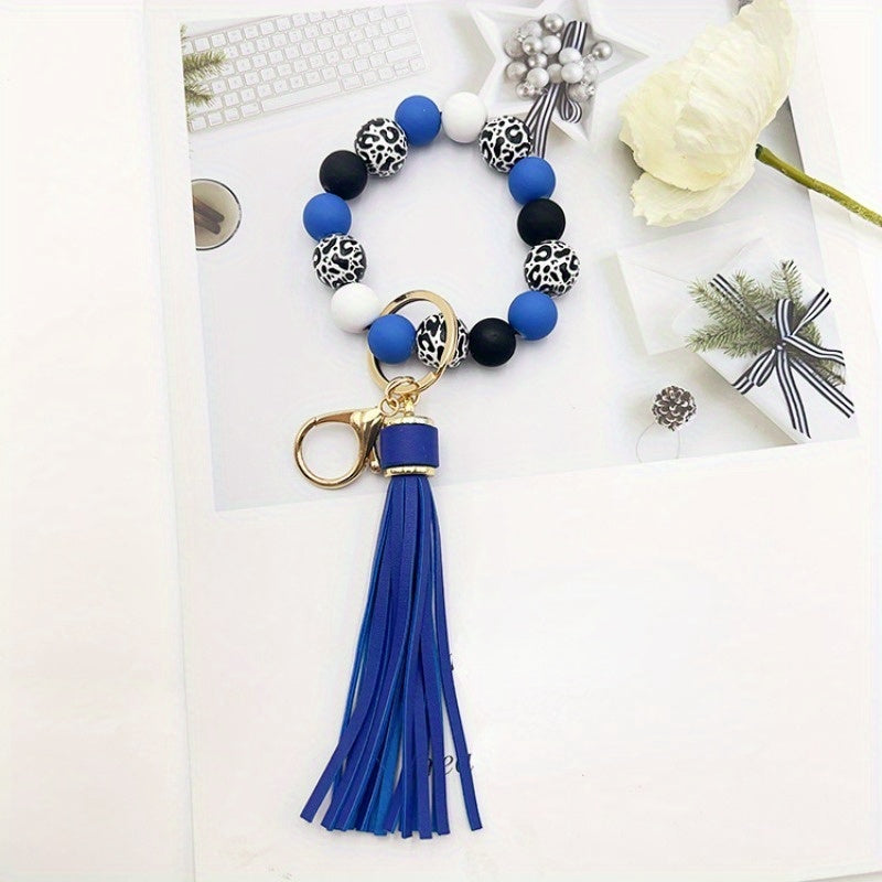 1pc Acrylic Beaded Keychain Bracelet Wristlet Color Block Bangle Key Chain Bag Backpack Charm Phone Earbud Case Cover Accessories Women Female Gift