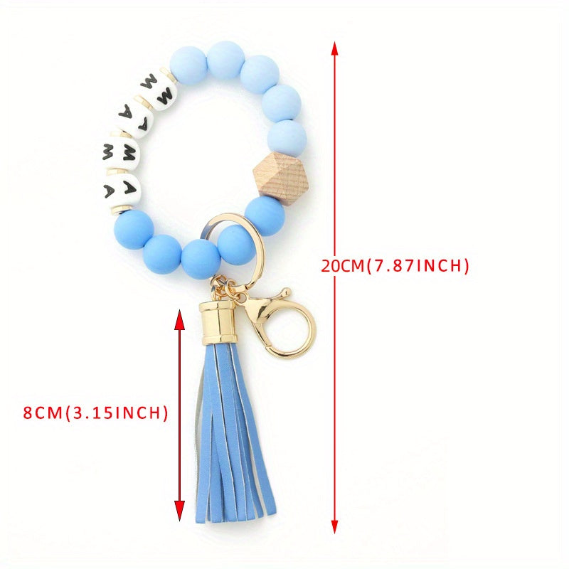 Hemasa MAMA Silicone Beaded Bracelet Wristlet Keychain Cute Elastic Bangle Key Chain Bag Charm Phone Lanyard Women /Girls