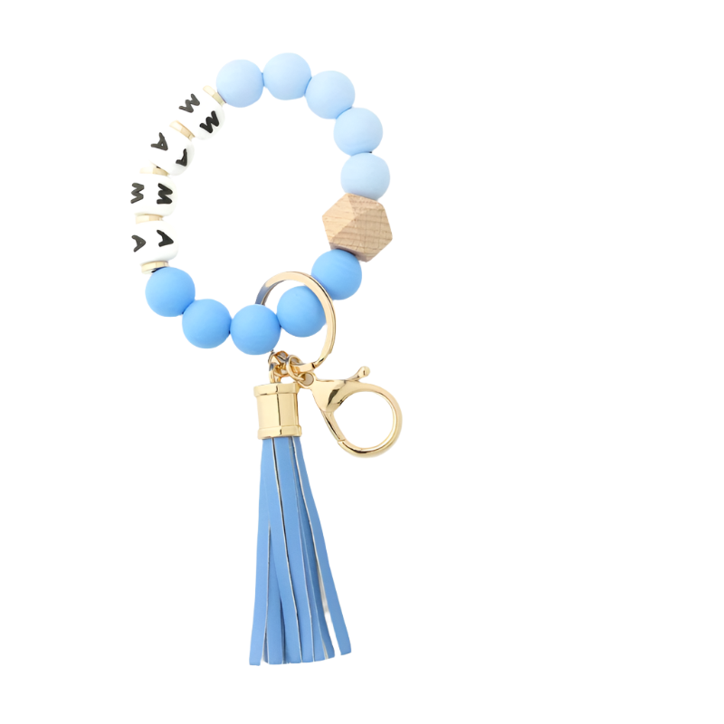 Hemasa MAMA Silicone Beaded Bracelet Wristlet Keychain Cute Elastic Bangle Key Chain Bag Charm Phone Lanyard Women /Girls