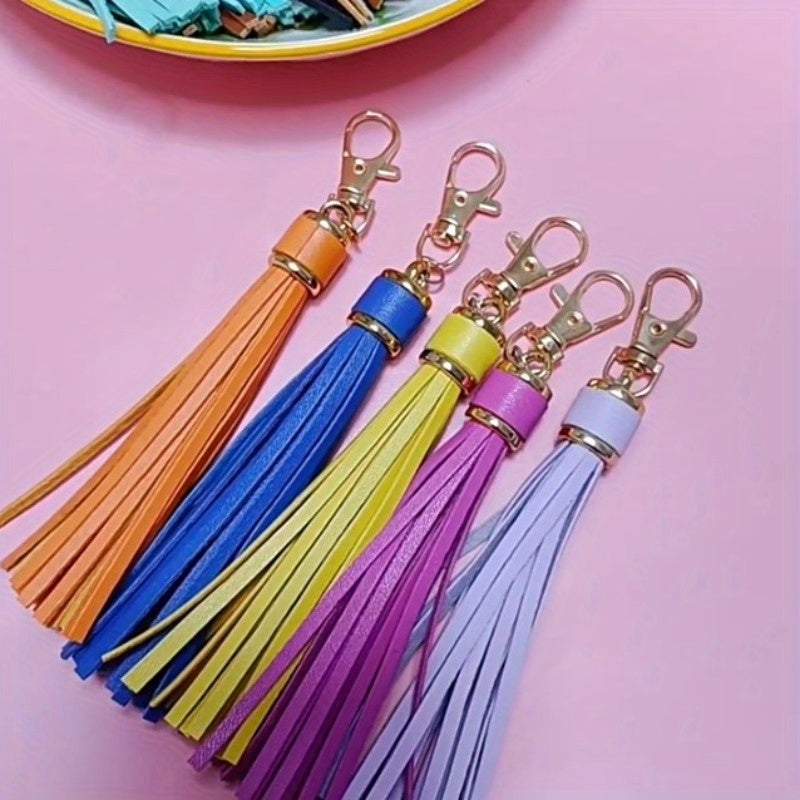 Hemasa 1pc 10cm PU Leather Tassel Keychain Solid Key Chain Bag Backpack Charm Jewelry Wristlet Pendant Women daily uses Gift