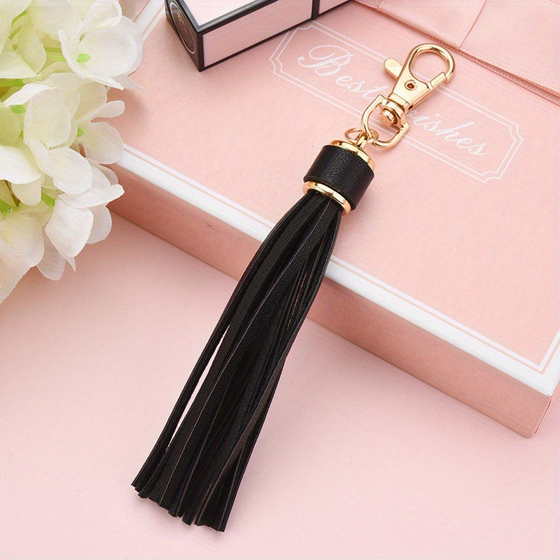 Hemasa 1pc 10cm PU Leather Tassel Keychain Solid Key Chain Bag Backpack Charm Jewelry Wristlet Pendant Women daily uses Gift