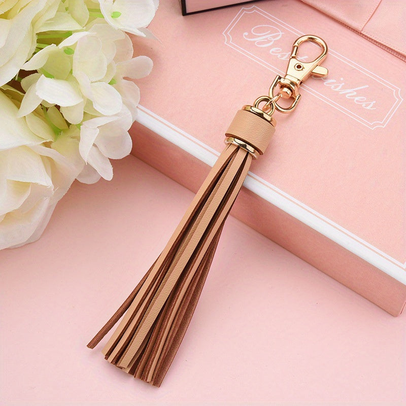 Hemasa 1pc 10cm PU Leather Tassel Keychain Solid Key Chain Bag Backpack Charm Jewelry Wristlet Pendant Women daily uses Gift