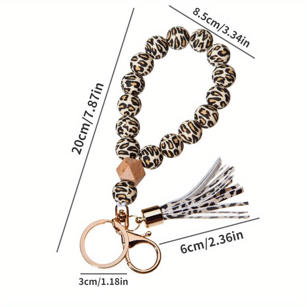 Hemasa 2pcs All White And All Yellow Leopard Patterned Silicone Bead Wristband ,Keyring