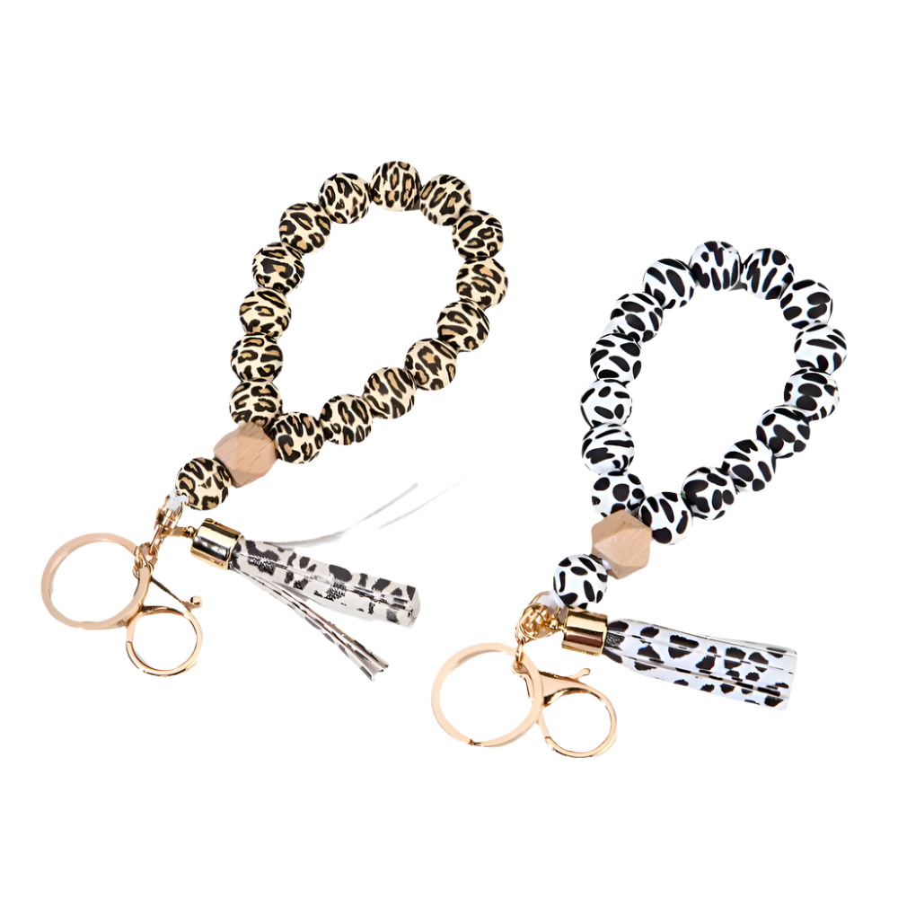 Hemasa 2pcs All White And All Yellow Leopard Patterned Silicone Bead Wristband ,Keyring