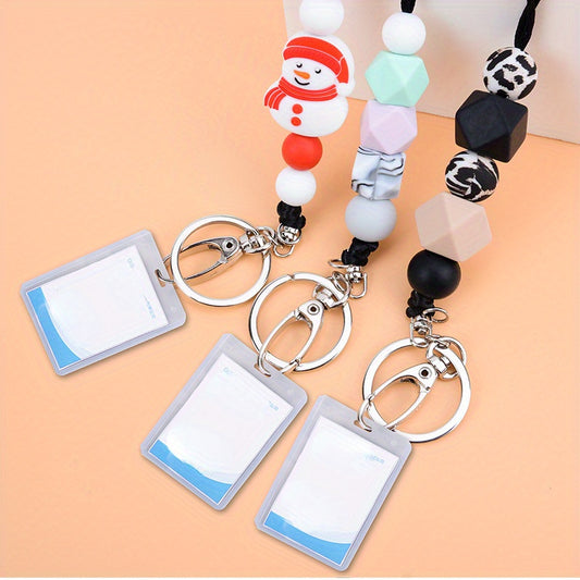 Silicone Beaded Cartoon Keychain Lanyard For Women, Cute ID Badge Holder With Round Ring Clasp For Back To School