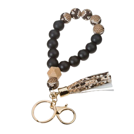 Hemasa  Silicone Bead Wrist Keychain with Wood Accents and Camouflage Bracelet