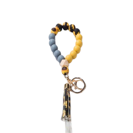 Hemasa  Silicone Bead Wrist Keychain with Wood Accents and Camouflage Bracelet