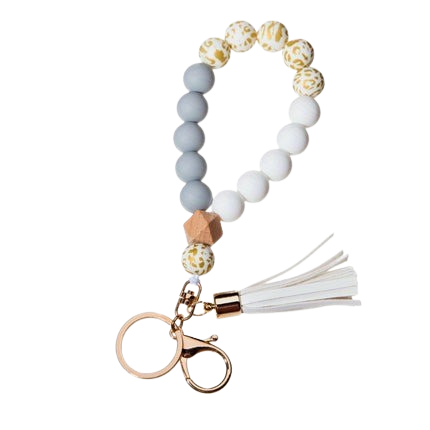 Hemasa  Silicone Bead Wrist Keychain with Wood Accents and Camouflage Bracelet