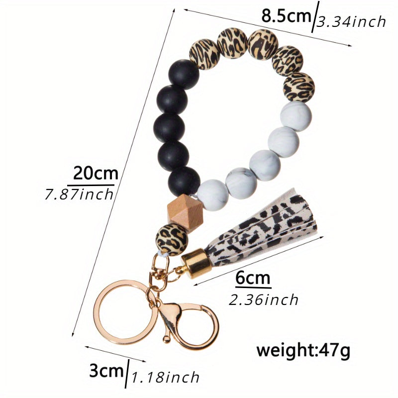 Universal Silicone Bead Wrist Keychain with Wood Accents and Camouflage Bracelet - Customizable C Hook Closure Key Ring for Everyday Use