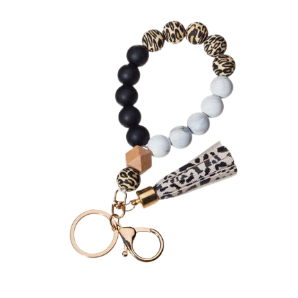 Hemasa  Silicone Bead Wrist Keychain with Wood Accents and Camouflage Bracelet