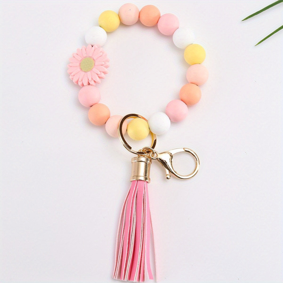 Hemasa 3Pcs Silicone Bead Keychain Set  / Round Beaded Wristlet Key Rings with Lobster Clasp