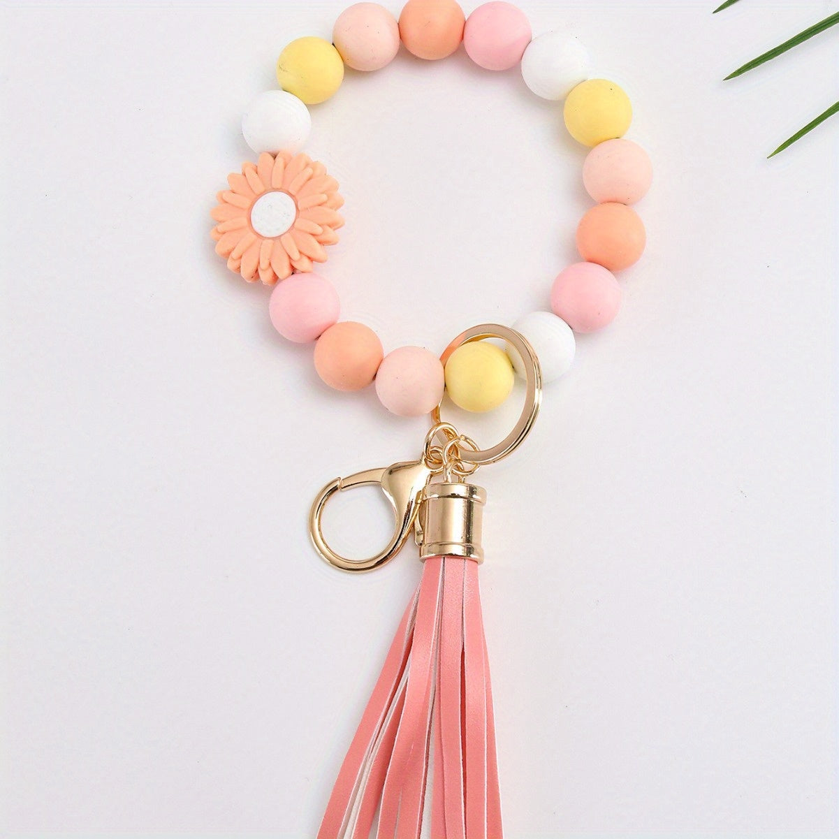 Hemasa 3Pcs Silicone Bead Keychain Set  / Round Beaded Wristlet Key Rings with Lobster Clasp