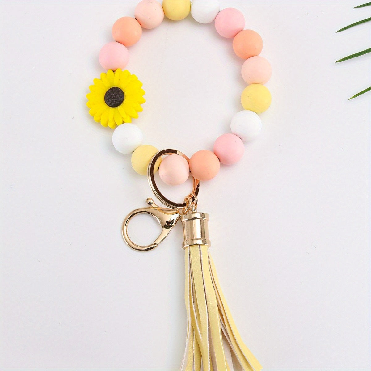 Hemasa 3Pcs Silicone Bead Keychain Set  / Round Beaded Wristlet Key Rings with Lobster Clasp