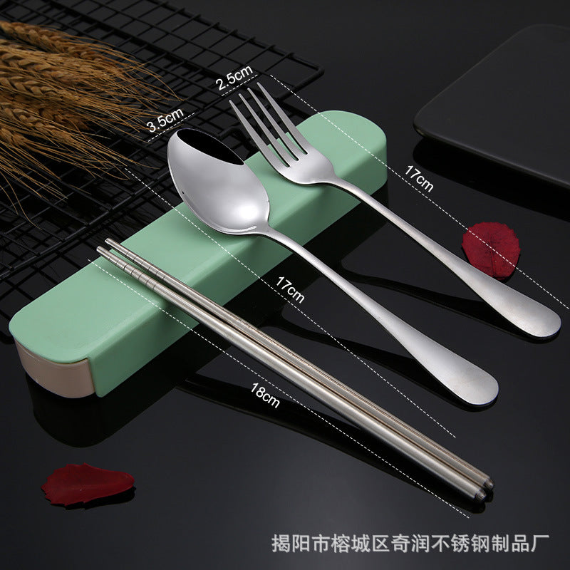 stainless steel chopsticks spoon Fork three-piece tableware affordable student gift outdoor LOGO tableware set Wholesale
