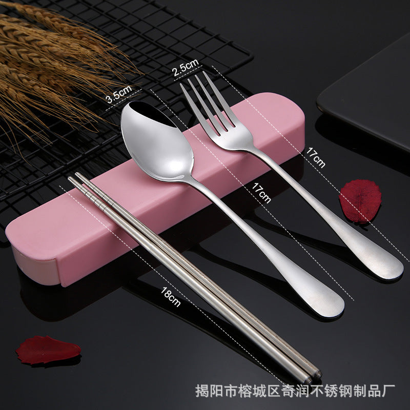 stainless steel chopsticks spoon Fork three-piece tableware affordable student gift outdoor LOGO tableware set Wholesale