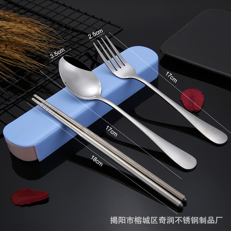 stainless steel chopsticks spoon Fork three-piece tableware affordable student gift outdoor LOGO tableware set Wholesale