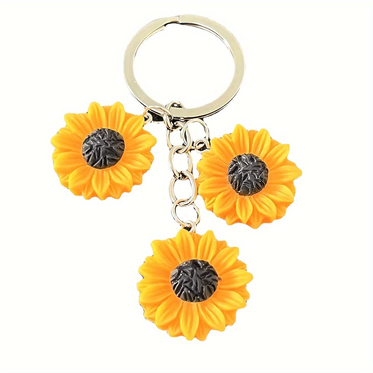 1 Pc Sunflower Keychain, 3-Piece Floral Key Ring, Novelty Fashion Accessory, Daily Wear Charm, Unique Accessory For Friends And Colleagues