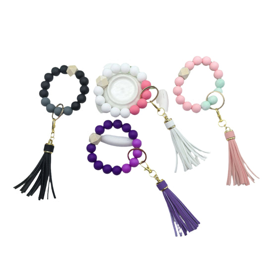 Silicone & PU Leather Tassel Keychain - Fashionable Beaded Wristlet, Decorative Keyring, Lobster Clasp Closure, Accessory for Bags & Cars, Festive New Year Gift, Single Piece
