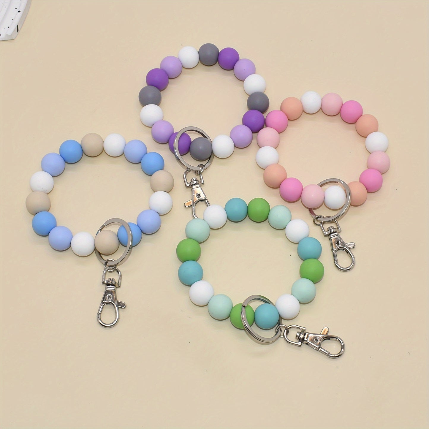 Halloween-Themed Silicone Bead Wristlet Keychain - Alloy, Round Shape With Lobster Clasp For Women'S Fashion Accessory