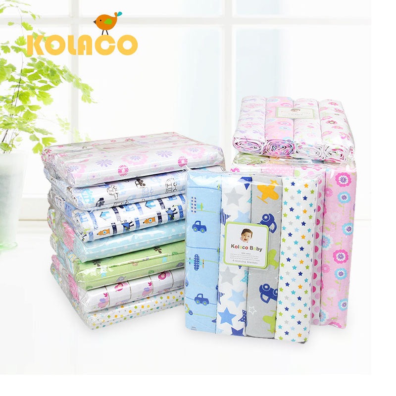 Cotton Flannel Fleece Cotton Flannel Baby Blanket Printed 4-Pack Swaddle Blanket Bed Sheetss Kolaco