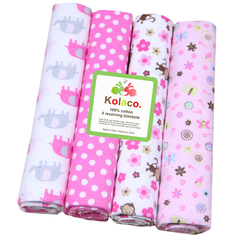 Cotton Flannel Fleece Cotton Flannel Baby Blanket Printed 4-Pack Swaddle Blanket Bed Sheetss Kolaco