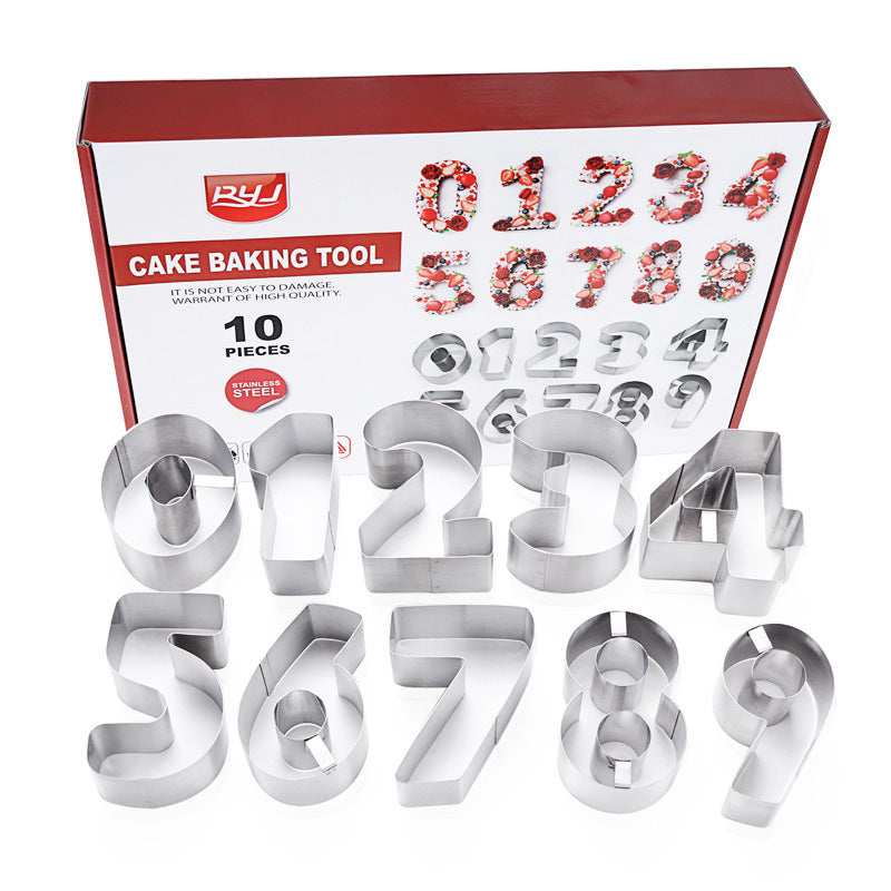 10 px Digital Biscuit mould baking set stainless steel oversized digital biscuit mould cake compression mould cutting mould