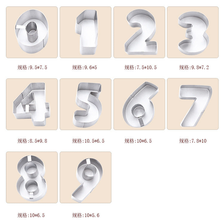 10 px Digital Biscuit mould baking set stainless steel oversized digital biscuit mould cake compression mould cutting mould