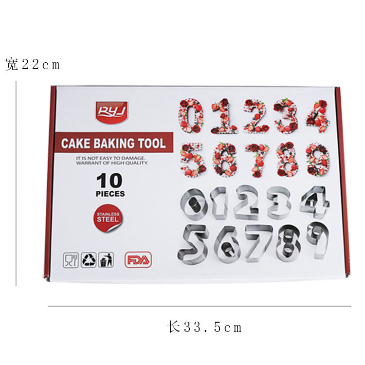 10 px Digital Biscuit mould baking set stainless steel oversized digital biscuit mould cake compression mould cutting mould
