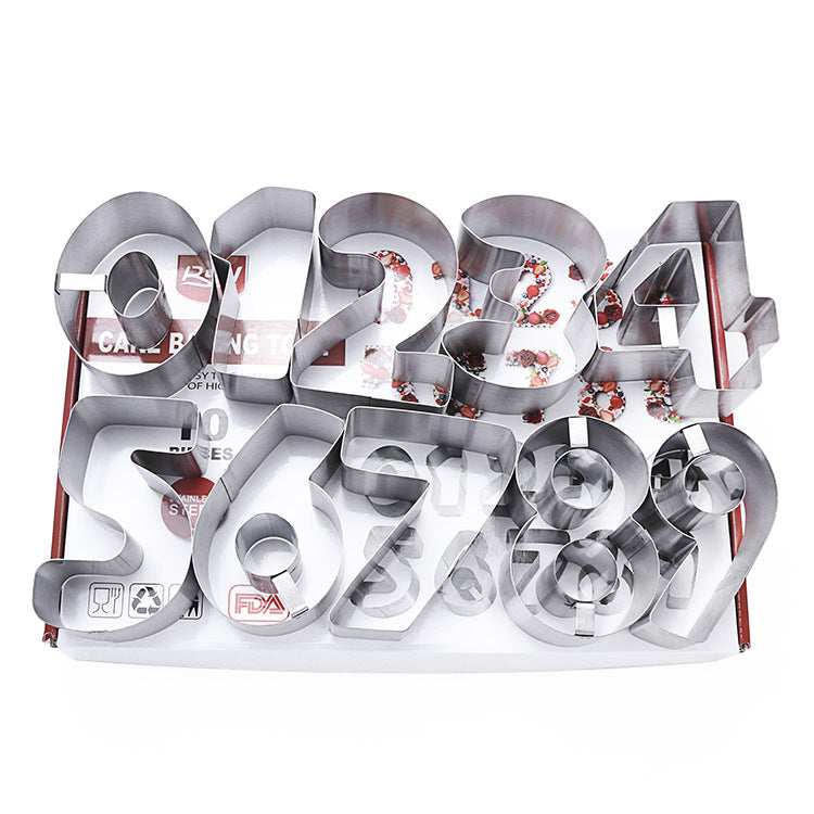 10 px Digital Biscuit mould baking set stainless steel oversized digital biscuit mould cake compression mould cutting mould