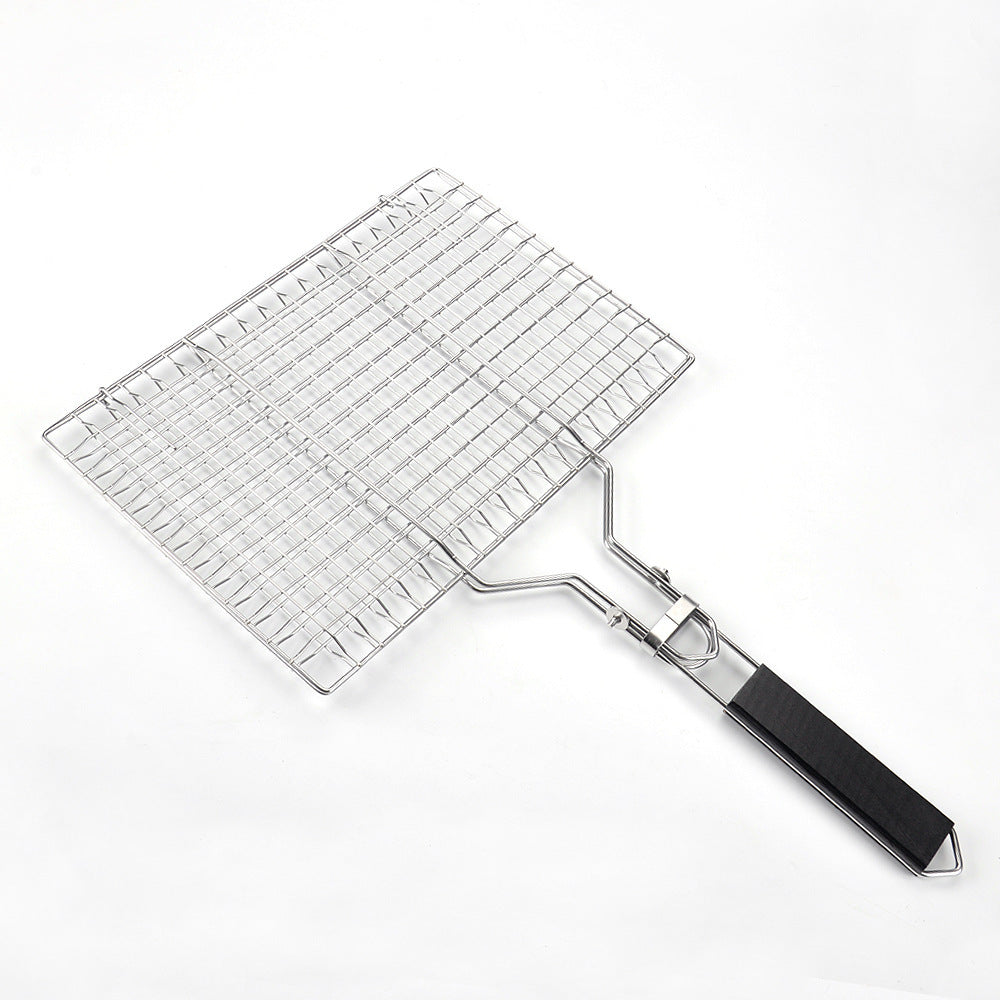 Barbecue tools stainless steel wooden handle food clip 430 fish clip detachable BBQ grill net outdoor folding barbecue net