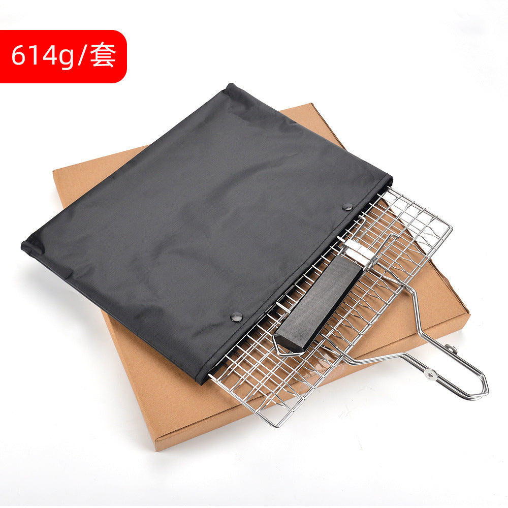 Barbecue tools stainless steel wooden handle food clip 430 fish clip detachable BBQ grill net outdoor folding barbecue net