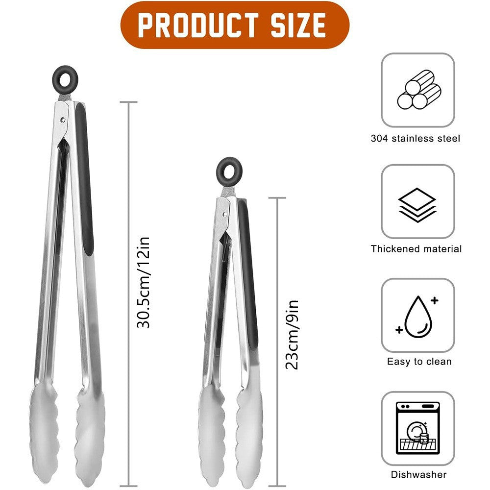 Baking Barbecue Tongs Barbecue Cooked Food Tongs Cake Bread Tongs 9inch 12inch Extended and Thickeneded Stainless Steel Food Tongs