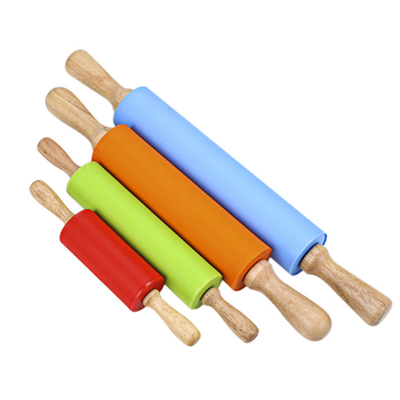 Wholesale Extended Large, Medium and Small Silicone Rolling Pin Solid Wood Handle Roller Non-Stick Flour Stick Dumpling Stick Baking Tools