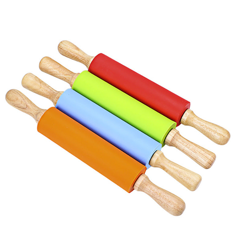 Wholesale Extended Large, Medium and Small Silicone Rolling Pin Solid Wood Handle Roller Non-Stick Flour Stick Dumpling Stick Baking Tools