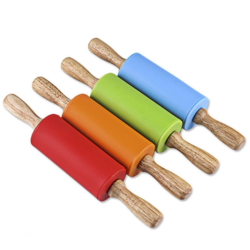 Wholesale Extended Large, Medium and Small Silicone Rolling Pin Solid Wood Handle Roller Non-Stick Flour Stick Dumpling Stick Baking Tools