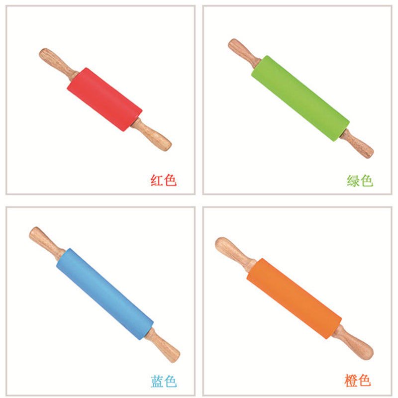 Wholesale Extended Large, Medium and Small Silicone Rolling Pin Solid Wood Handle Roller Non-Stick Flour Stick Dumpling Stick Baking Tools